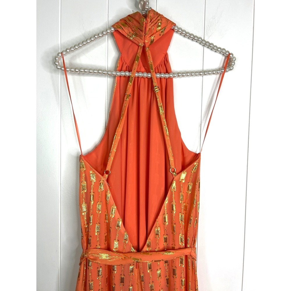 Ramy Brook Kenza Halter Maxi‎ Dress in Peach Geo NWT Size 12 - Picture 5 of 10